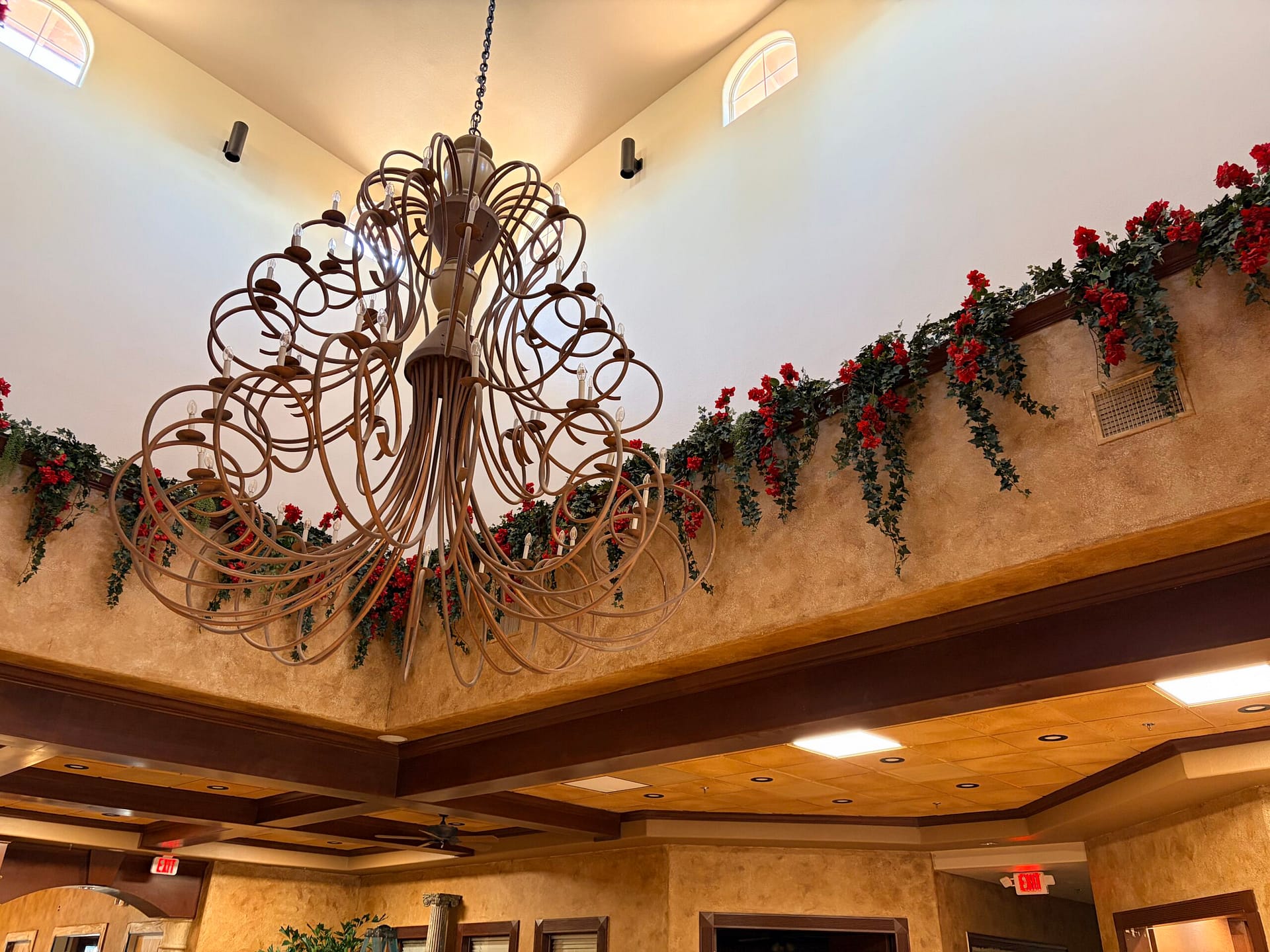 Artificial Trailing Plants including ivy and red Bougainvillea