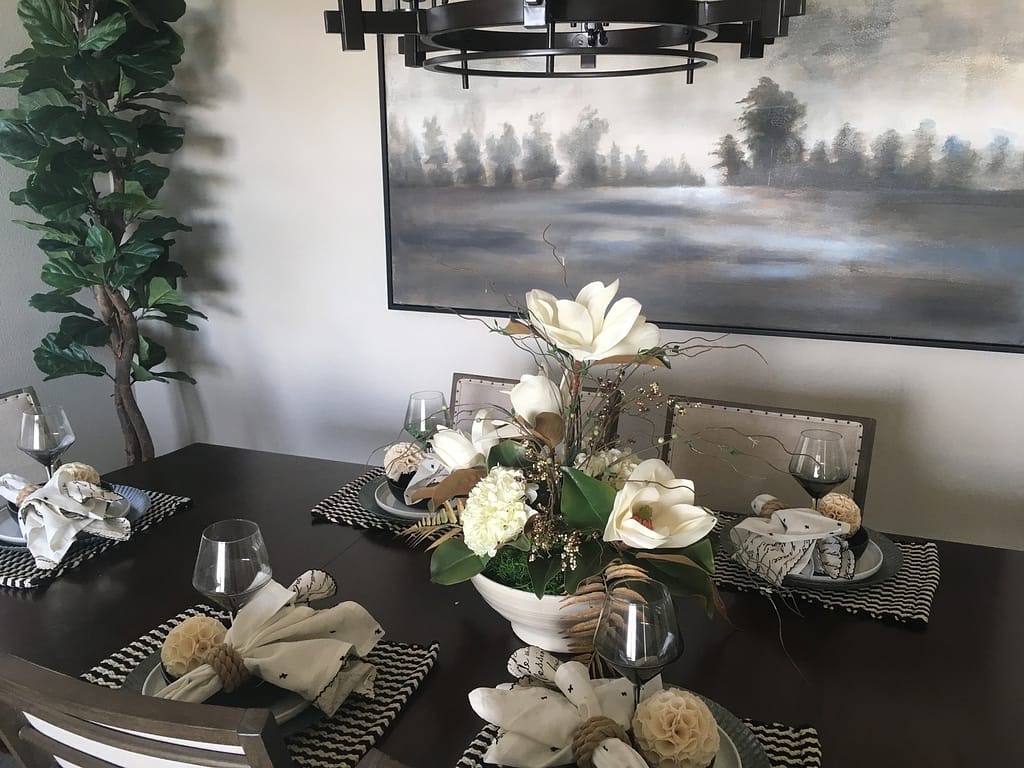silk magnolia and hydrangea arrangement