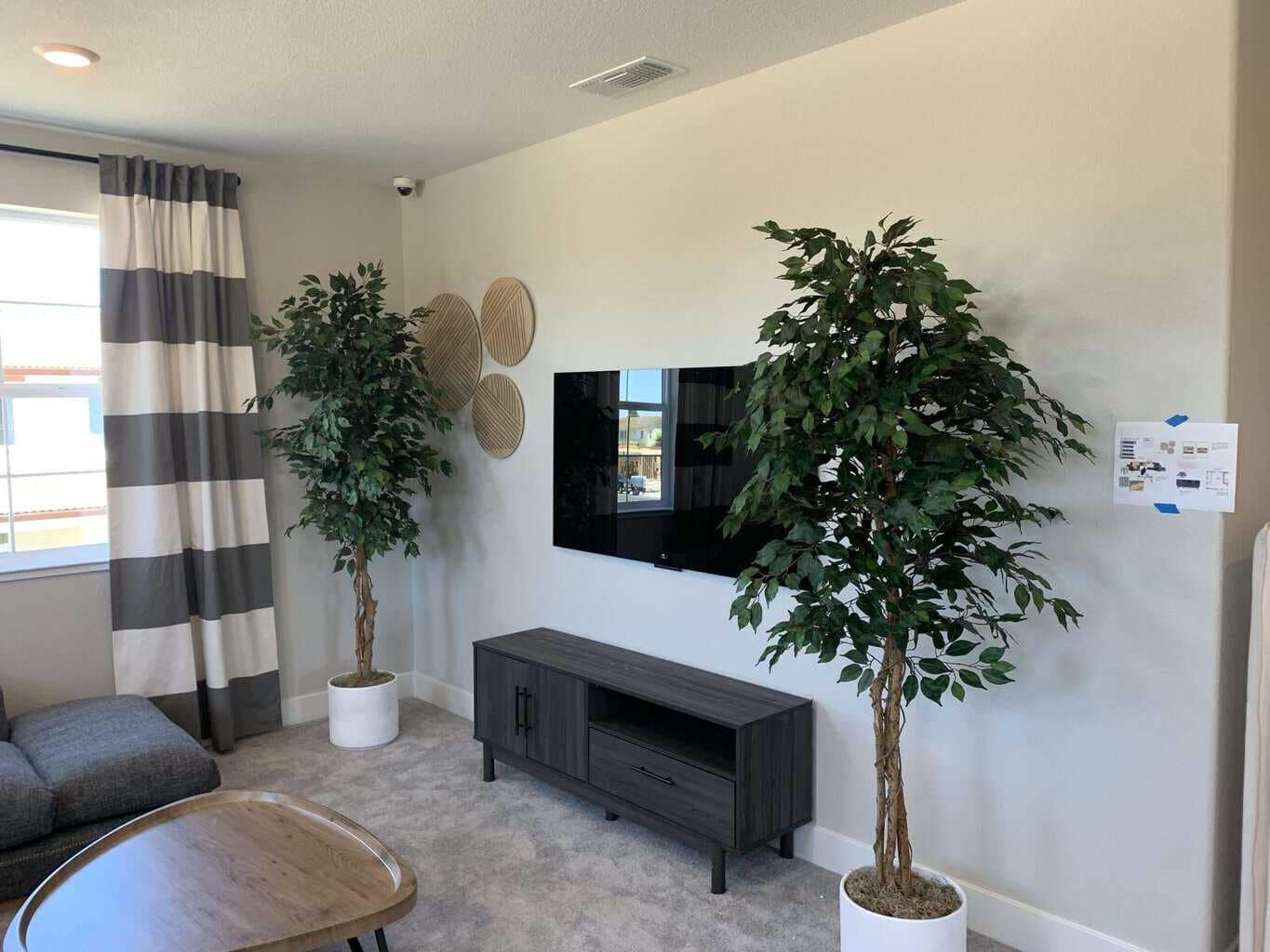 Artificial ficus tree in white cylinder planter Artificial ficus tree in white cylinder planter