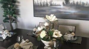 silk magnolia and hydrangea arrangement