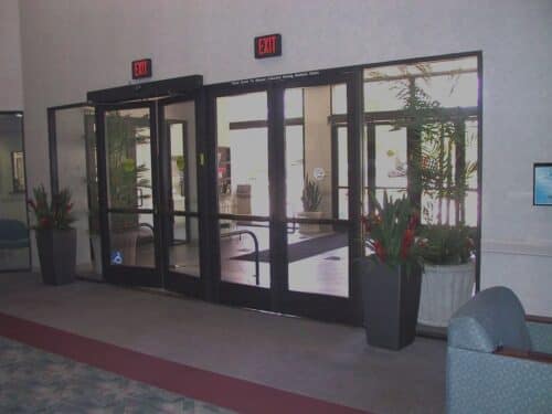 Visalia Convention Center Entrance with Bromiads artificial plants for commercial buildings