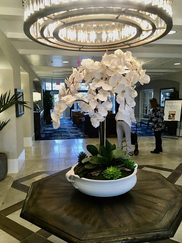 Large artificial white orchid arrangement Hospitality silk flower arrangements