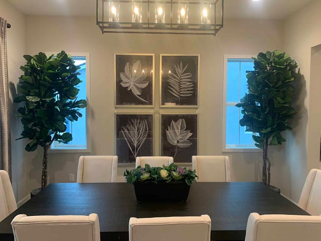 Fiddle Leaf fig trees and succulents in dining room Fiddle Leaf fig trees and succulents in dining room plants for staging a home artificial trees