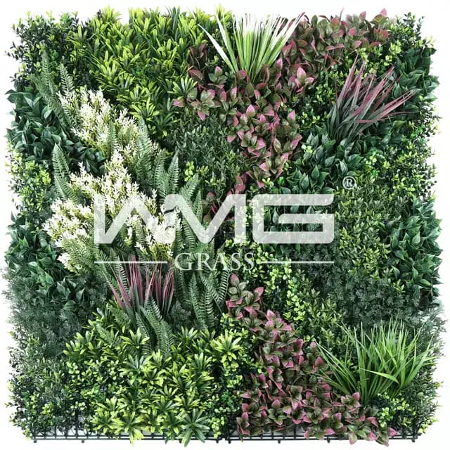 A lush vertical garden featuring diverse tropical plants for modern interiors and outdoor spaces.
